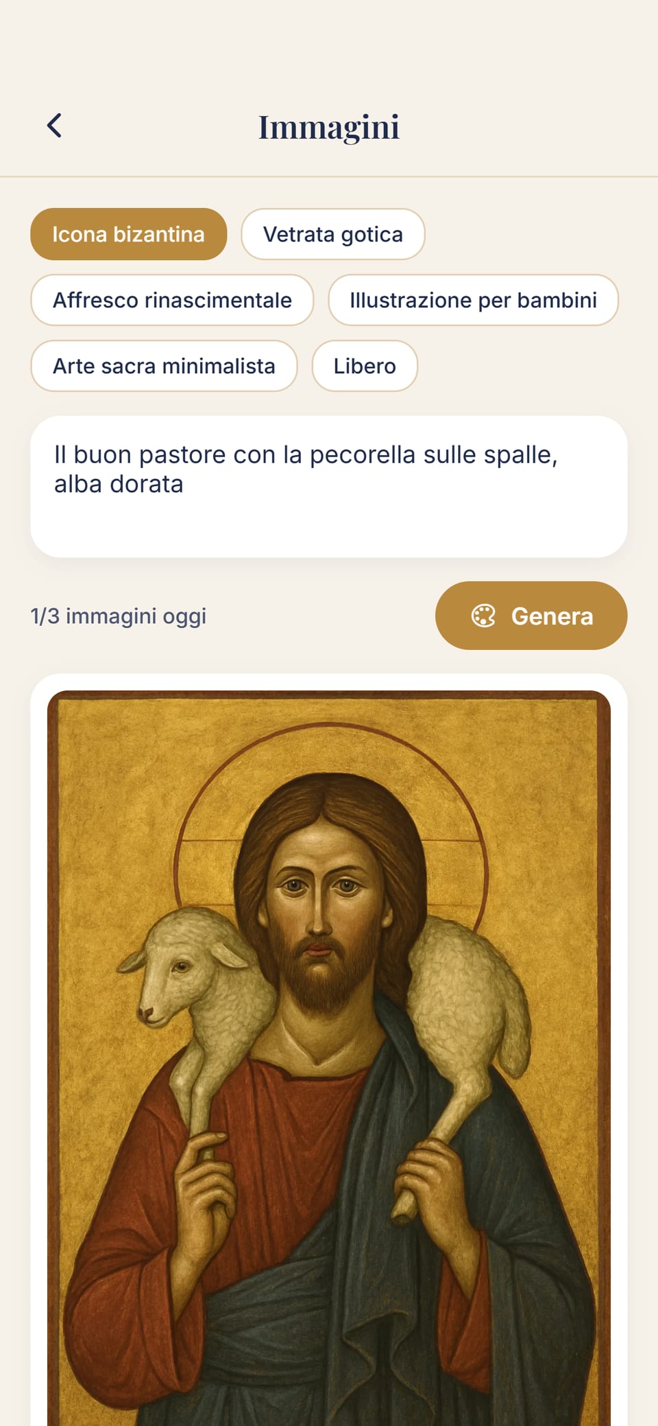 Un’icona del Buon Pastore generata nell’app