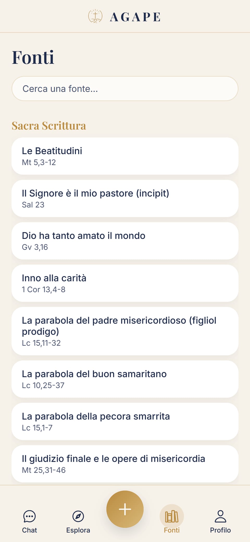 La biblioteca delle fonti con la Sacra Scrittura