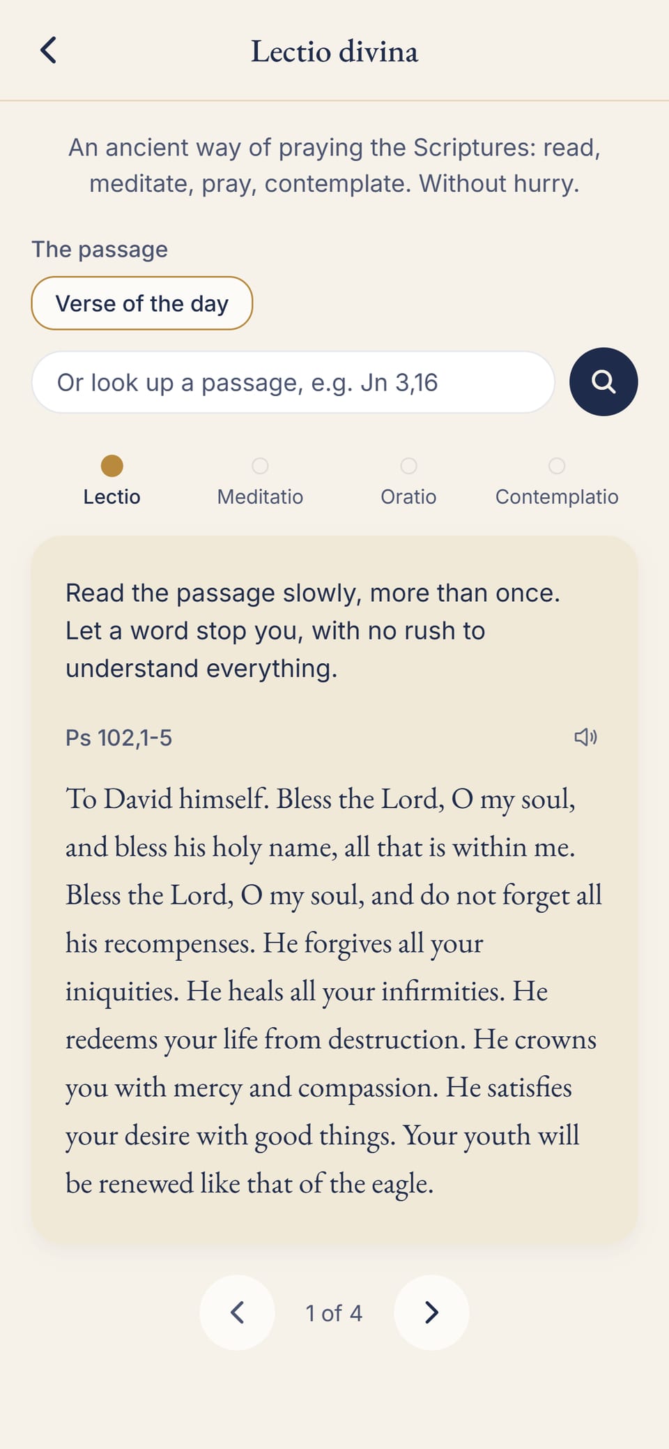 Lectio divina in four steps on the verse of the day