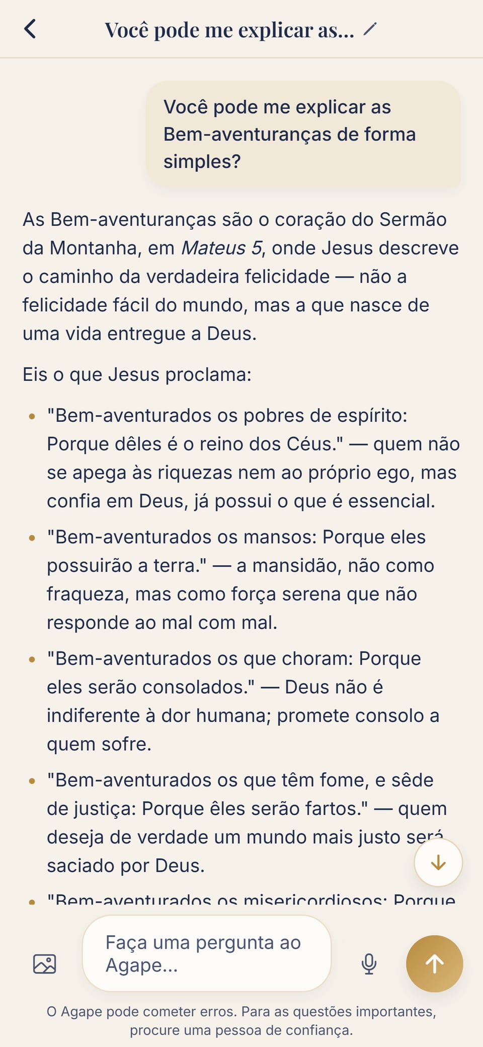 Uma conversa real com o Agape: a pergunta sobre as Bem-aventuranças e o início da resposta