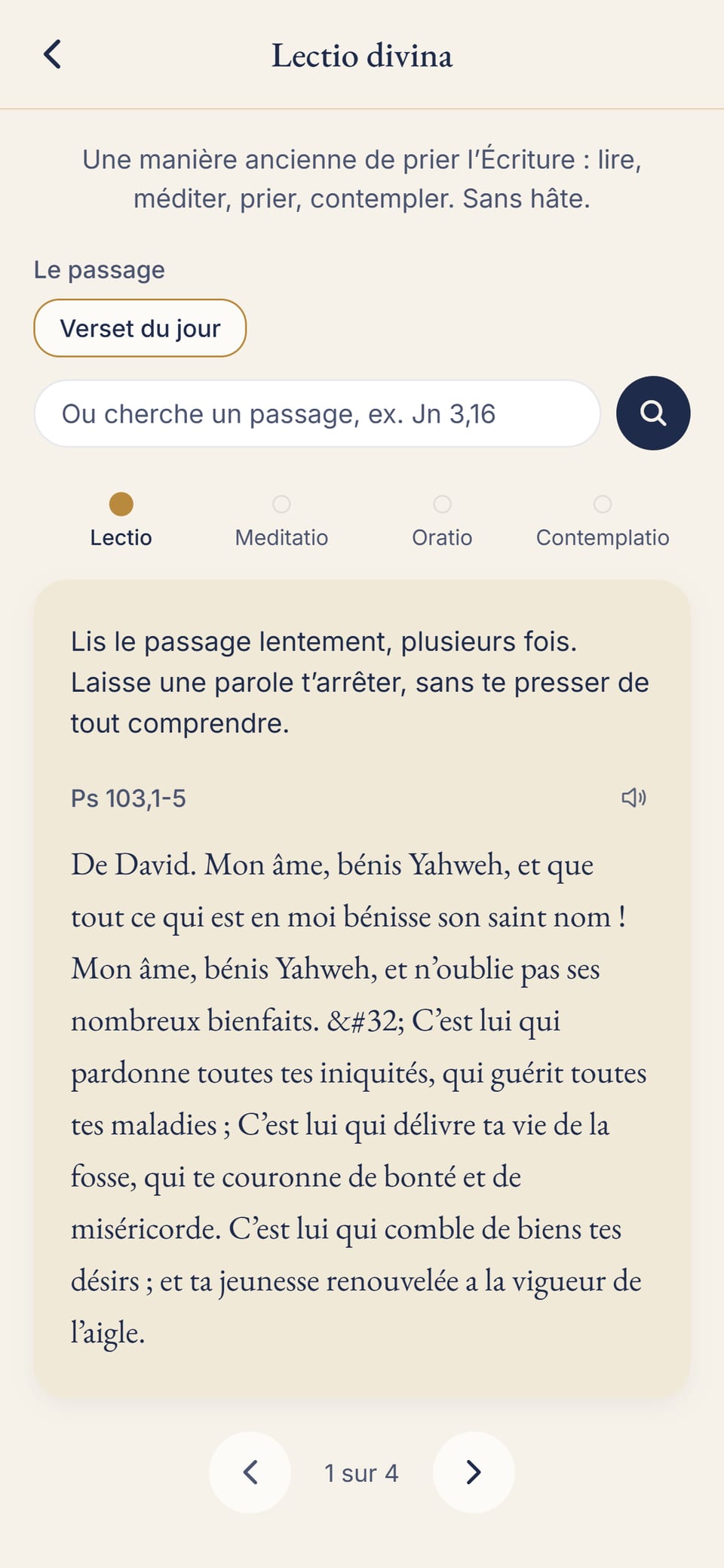 La Lectio divina en quatre étapes sur le verset du jour