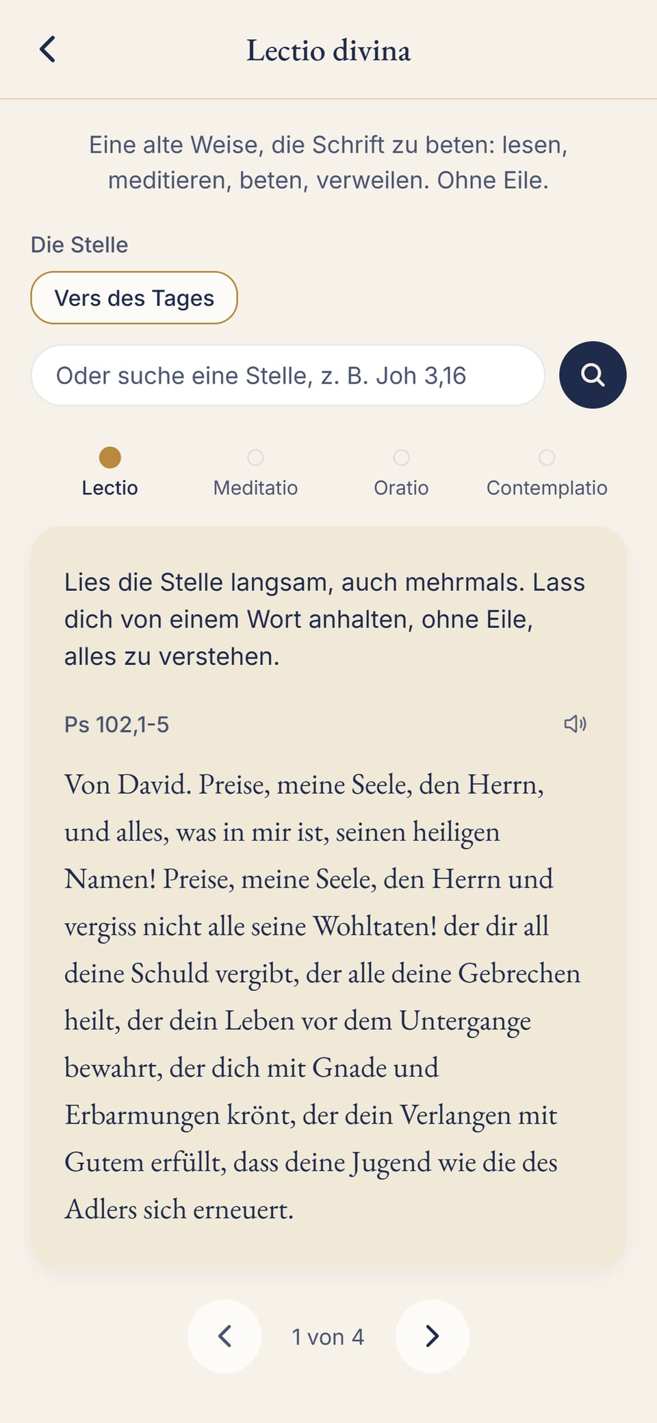 Die Lectio divina in vier Schritten zum Vers des Tages