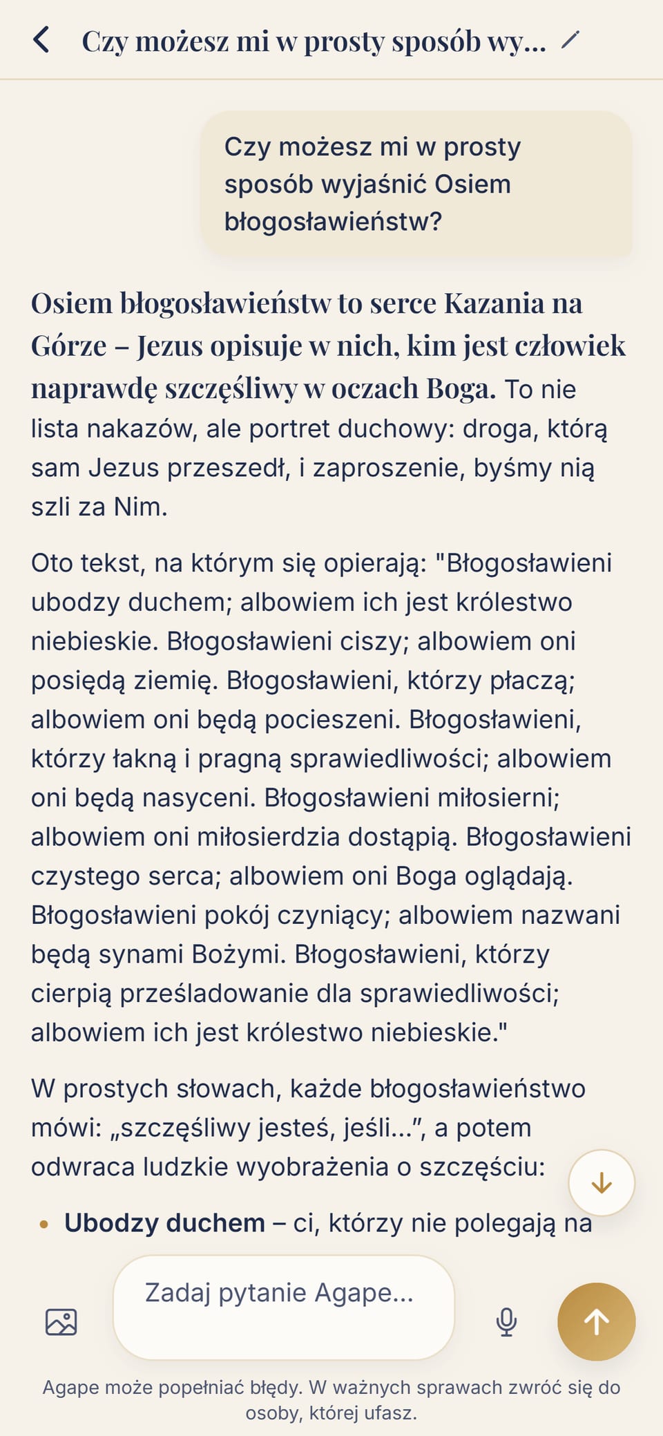 Prawdziwa rozmowa z Agape: pytanie o Błogosławieństwa i początek odpowiedzi