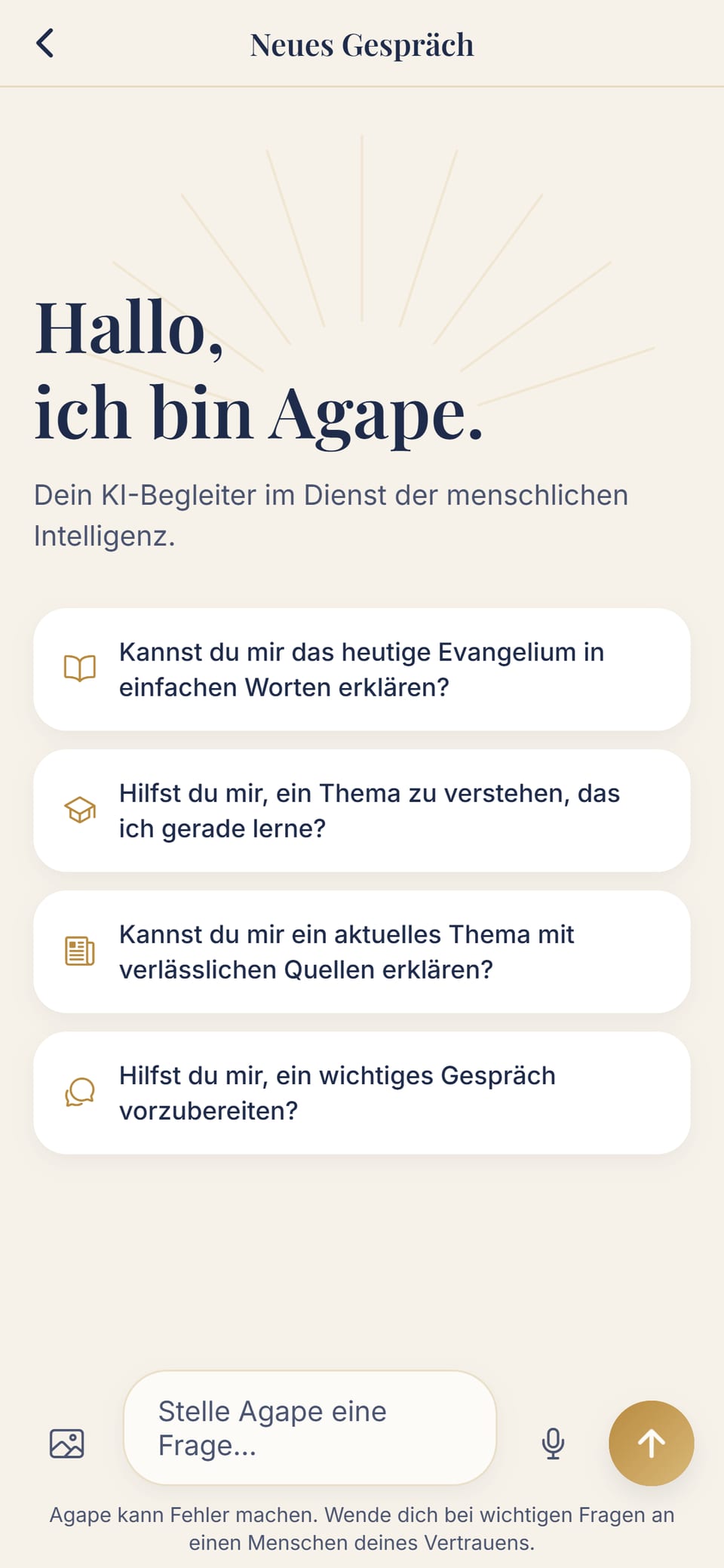 Der Bildschirm eines neuen Gesprächs: lernen, ein aktuelles Thema verstehen, ein wichtiges Gespräch vorbereiten, das Evangelium des Tages