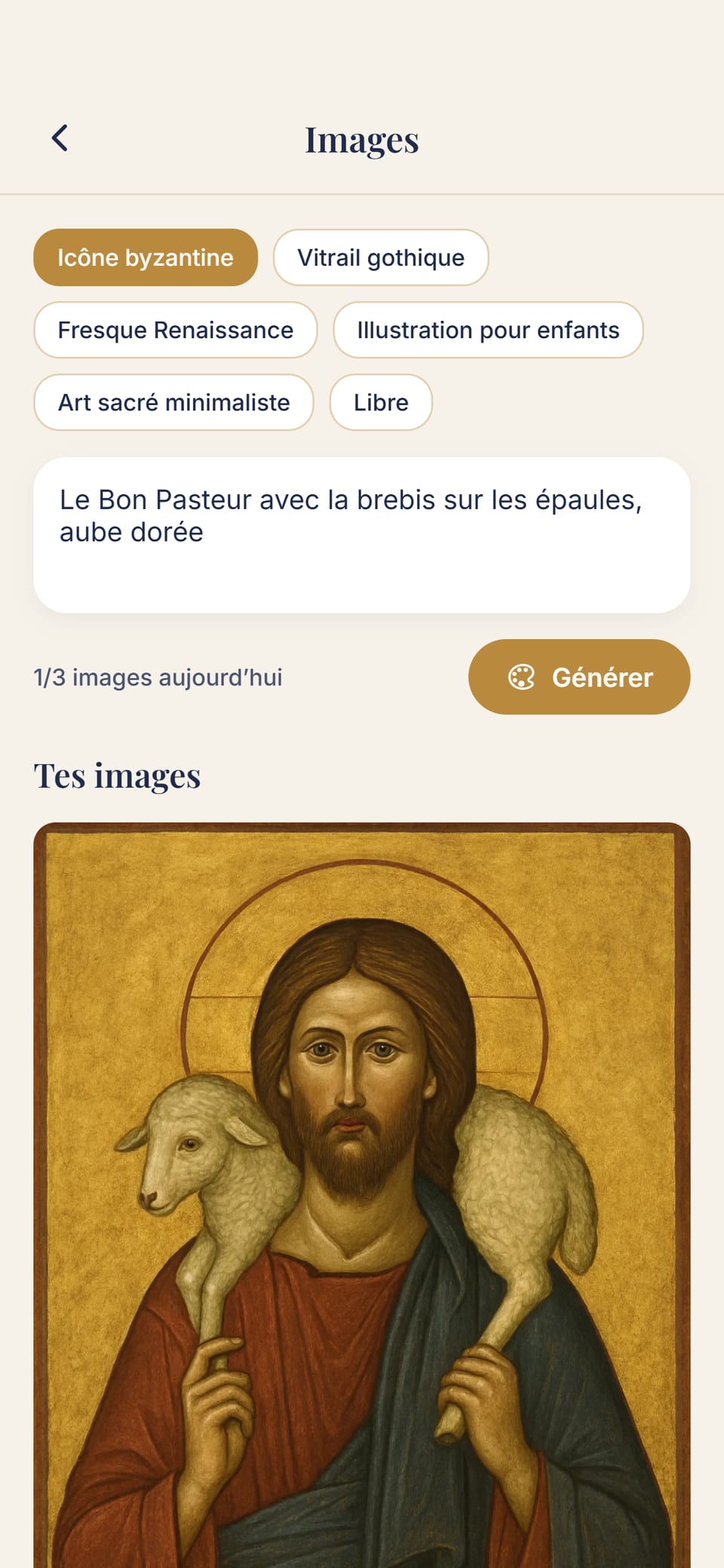Une icône du Bon Pasteur générée dans l’app