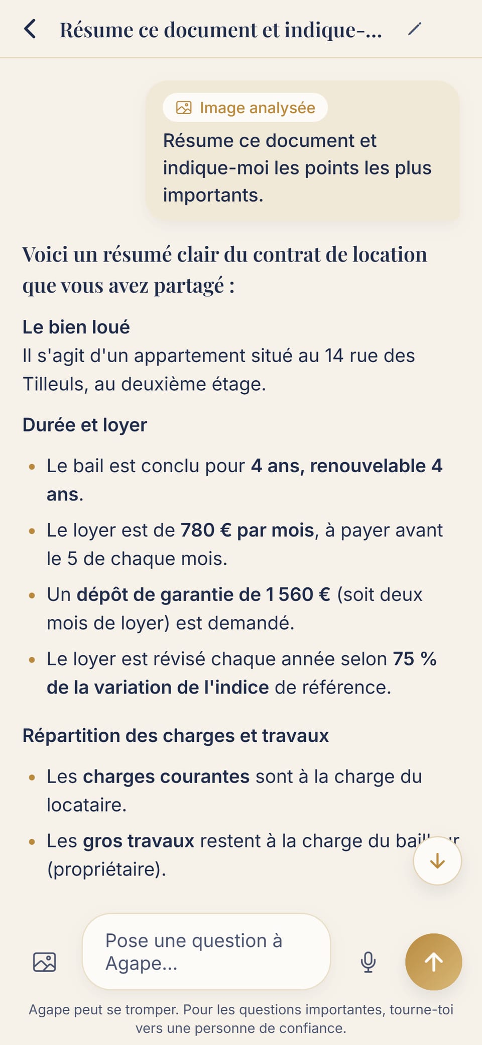 L’app Agape : la photo d’un contrat de location, résumé point par point