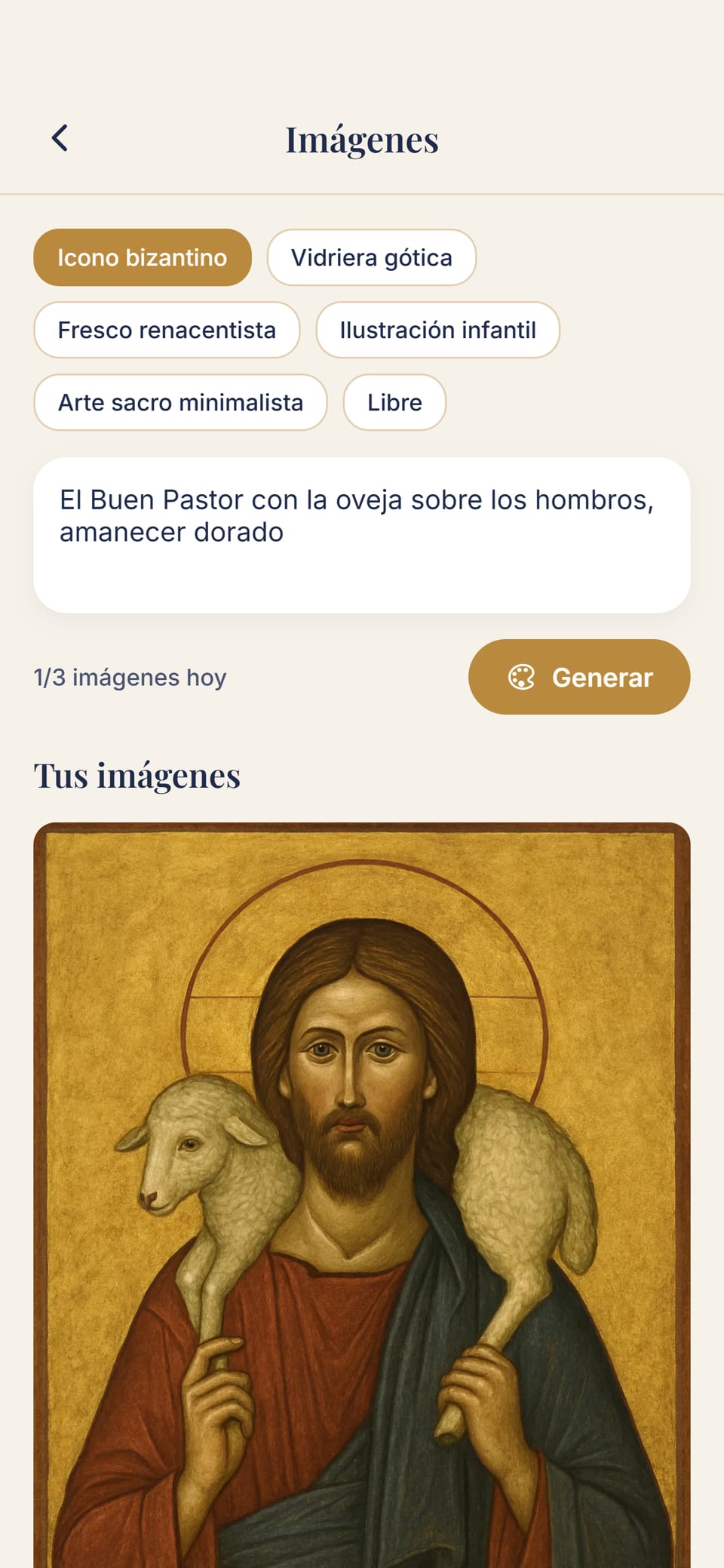 Un icono del Buen Pastor generado en la app