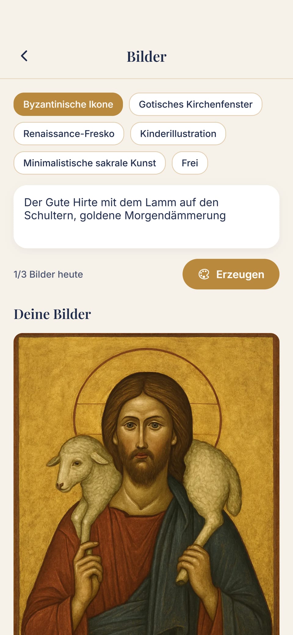 Eine in der App erzeugte Ikone des Guten Hirten