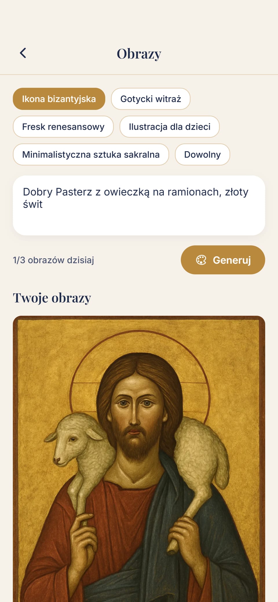 Ikona Dobrego Pasterza wygenerowana w aplikacji