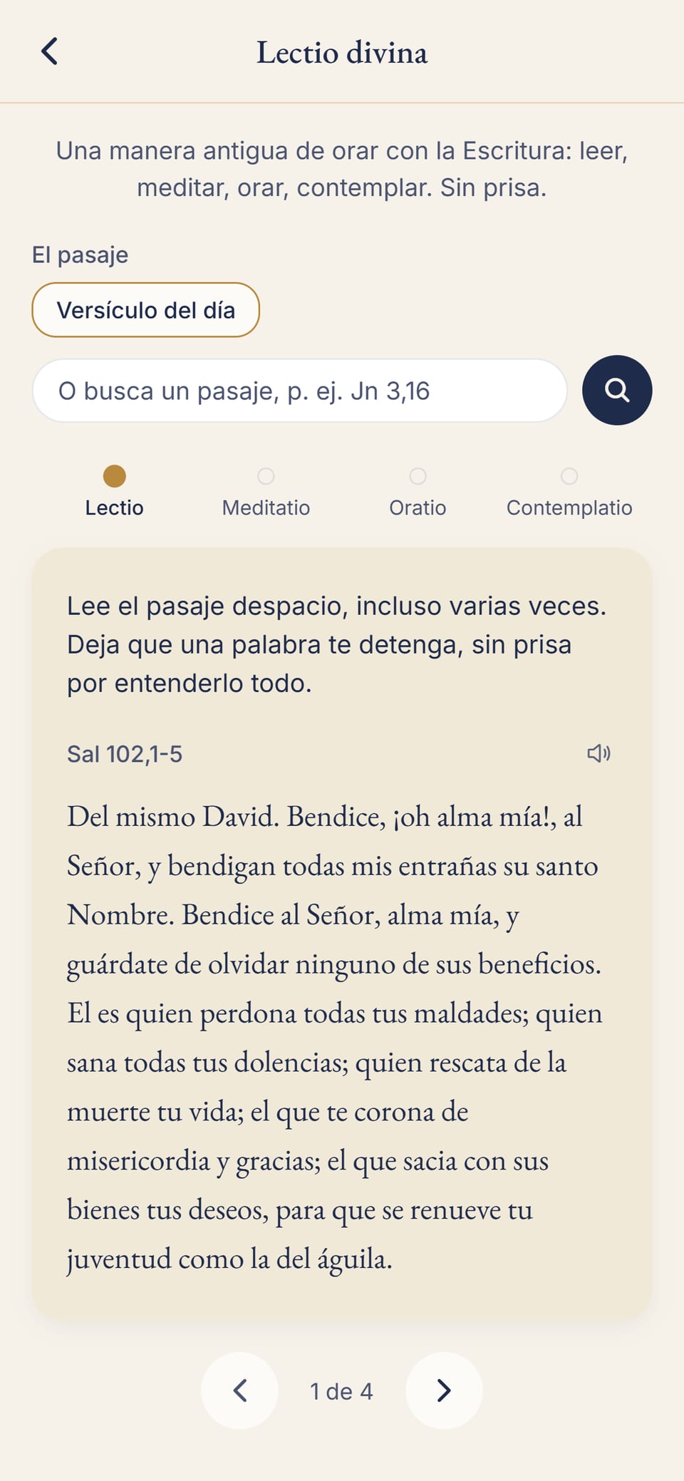 La Lectio divina en cuatro pasos sobre el versículo del día