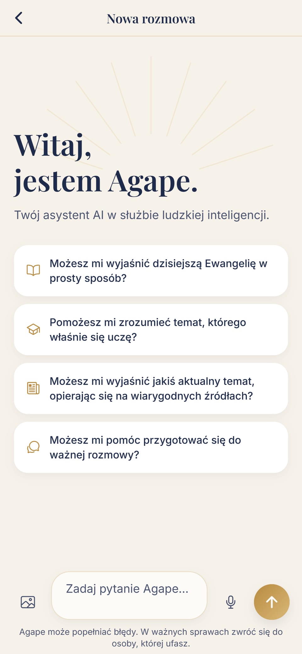 Ekran nowej rozmowy: nauka, zrozumienie bieżącego tematu, przygotowanie ważnej rozmowy, Ewangelia dnia